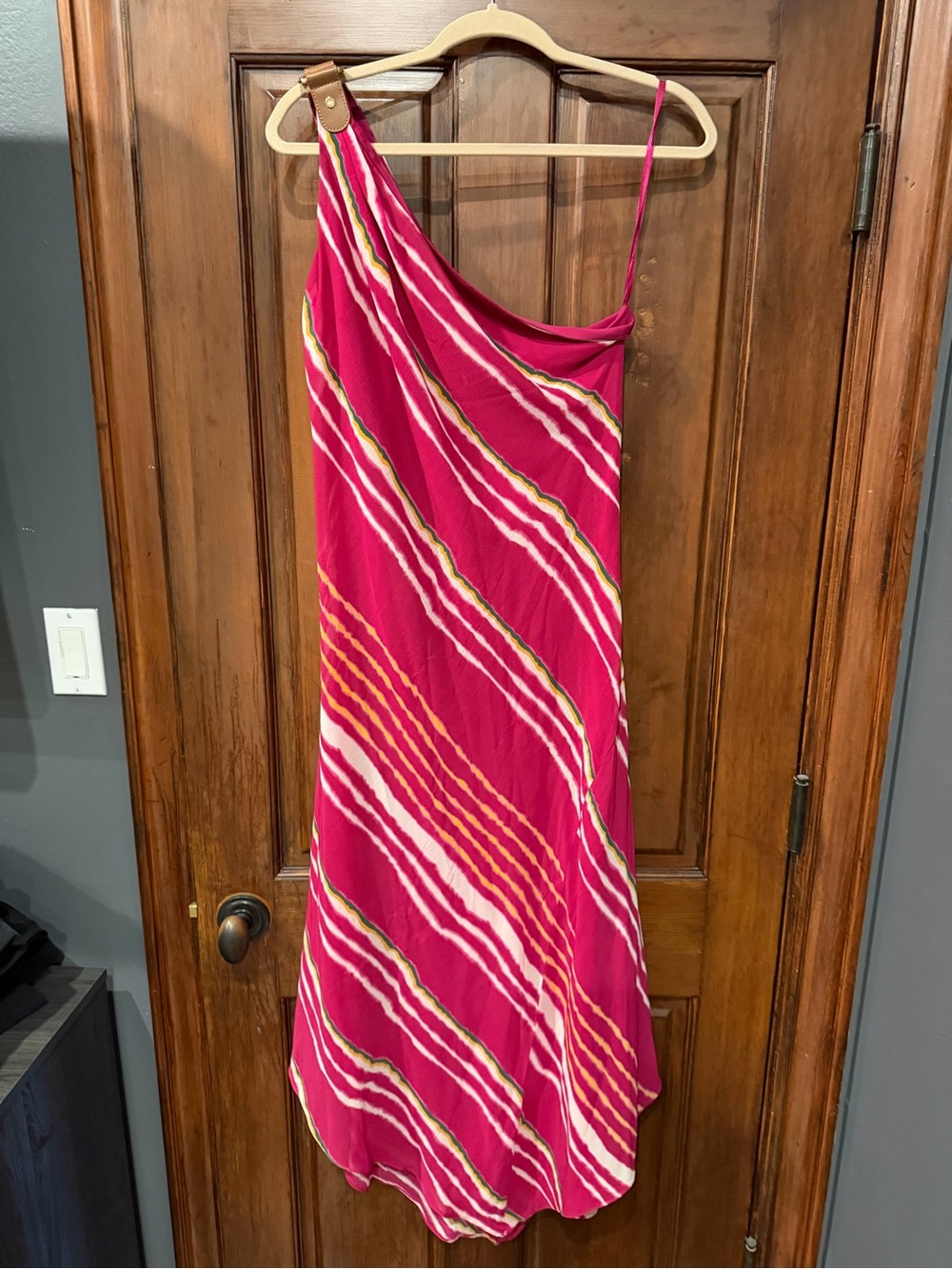 Ralph Lauren One-Shoulder Pink Striped Dress
